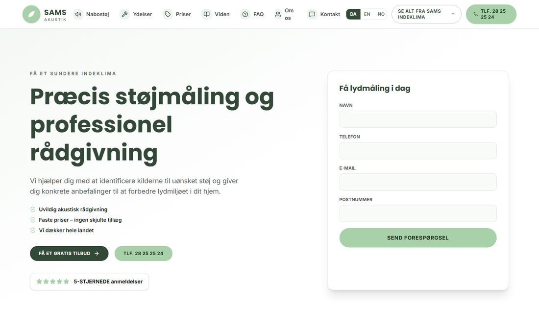 Forsiden på samsakustik.dk